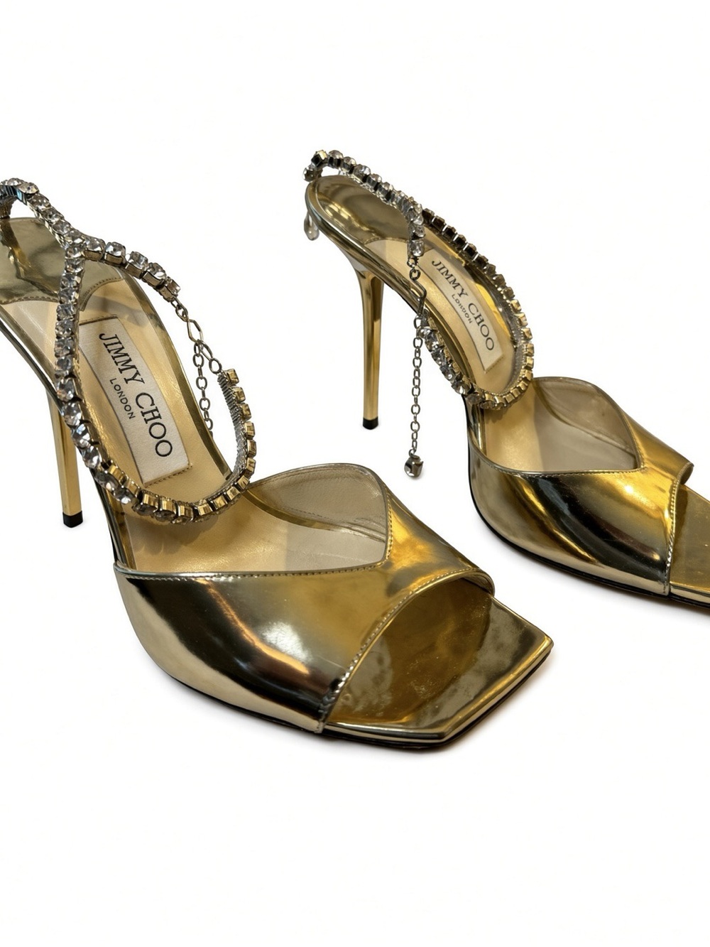 Jimmy Choo Gold Metallic Crystal-Embellished Peep-Toe Stilettos. LIKE NEW! 8 /39